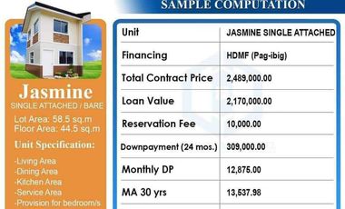 Jasmine Model — Affordable Single Attached House thru PagIBIG for Sale in Tierra Vista, Dasmarinas Cavite