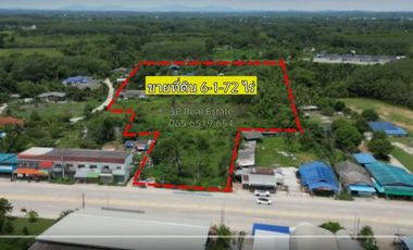 Land for sale, 6-1-72 rai, next to a 4-lane concrete road, Choeng Noen-Chak Bok. Near community areas and convenience stores, Ban Khai District, Rayong Province.