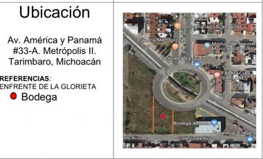 BODEGA EN RENTA CON UN AREA DE 197 M2. AV AMERICA Y PANAMA METROPOLIS 2 TARIMBARO MICH.