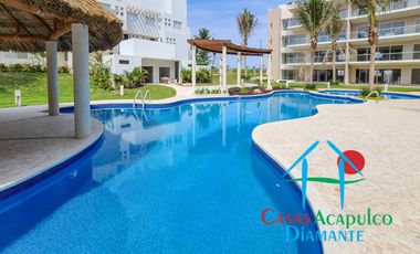 Depa nuevo. En condominio con club de playa. Terraza con vista a la alberca y áreas comunes