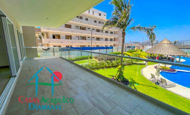 Depa nuevo. En condominio con club de playa. Terraza con vista a la alberca y áreas comunes
