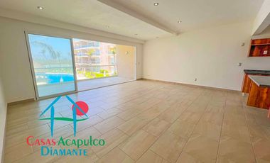 Depa nuevo. En condominio con club de playa. Terraza con vista a la alberca y áreas comunes
