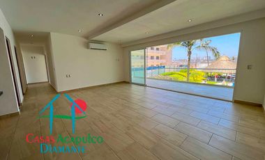 Depa nuevo. En condominio con club de playa. Terraza con vista a la alberca y áreas comunes