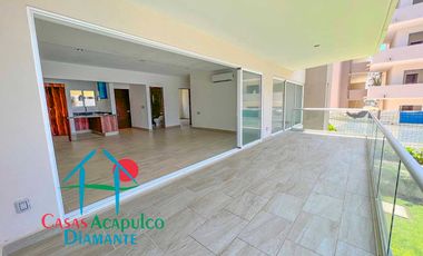 Depa nuevo. En condominio con club de playa. Terraza con vista a la alberca y áreas comunes