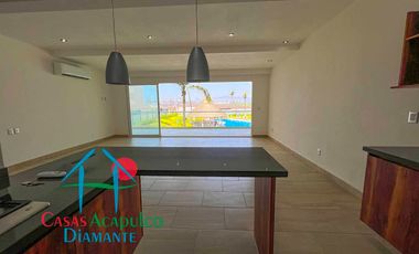 Depa nuevo. En condominio con club de playa. Terraza con vista a la alberca y áreas comunes