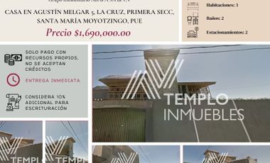 Vendo casa en Agustín Melgar 5, La Cruz, Primera Secc, Santa María Moyotzingo, Pue. Remate bancario. Certeza jurídica y entrega garantizada