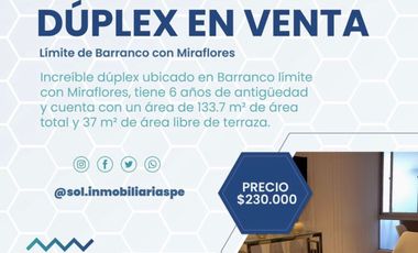 Lindo departamento Duplex en ocasión zona de Barranco límite con Miraflores