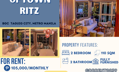 Interiored Unit with Two Bedrooms with Parking, Balcony and Maids Room for Rent in Uptown Ritz- BGC🏢✨