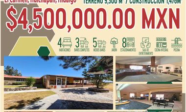 VENTA DE RANCHO CON DOS CASAS EN HUICHAPAN, HIDALGO