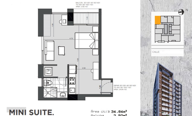 201 Bellavista Ubicación, estilo y Confort. Suite Studio 34,84 metros más balcón 2,50 metros. A estrenar