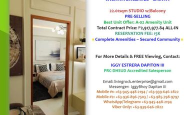 Complete Amenities Attractive For Staycation Rental! For Sale! Pre-Selling 22.01sqmStudio w/Balcony