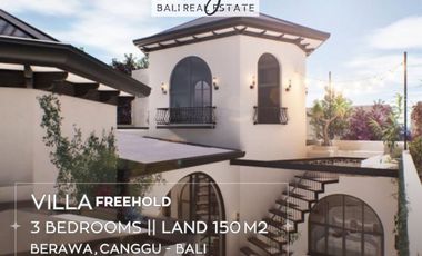 Listed as Freehold, The Brand New 3 Bedrooms Villa fully furnished in Canggu Bali. Estimated handover April 2024