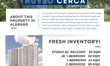 Pre Selling Highend 1 bedroom Condo for Sale in Nuveo Cerca Alabang Serendra Style beside Ayala Alabang Town Center