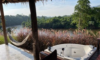 STUNNING VILLAS AND DOME TENTS WITH JACUZZIS ON 80 METERS OF RIVERSIDE ON THE KWAE YAI RIVER!!!