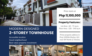 2-Storey Modern-designed Townhouse in Quezon City near LRT-1 Muñoz Station and SM North EDSA