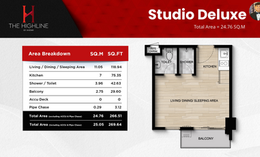 For Sale: Studio Deluxe at The Highline by Avenir Mandaue City, Cebu - 24.76sqm.