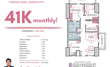 41K Monthly! 3 BEDROOM Pre Selling Condominium in Tandang Sora Quezon City! The Erin Heights Condo Near Iglesia Ni Cristo Templo, UP Diliman, Ateneo, Commonwealth and Fairview