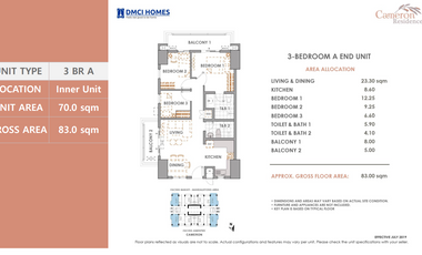CAMERON RESIDENCES spacious 83 sqm 3 bedroom CONDO for SALE IN QC near Trinoma by DMCI Homes