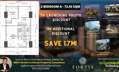 Homey Bigger Cut 2 BR Unit (72.50 sqm) in Fortis Residences | High-End Resort Inspired Condo in Makati by DMCI Homes | Exclusive