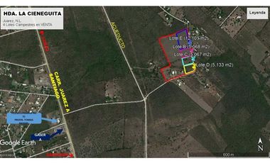 VENTA 4 Lotes Campestres en La CIENEGUITA a 800 m Carr. Juarez-Santiago, Tranqui