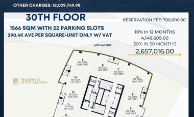 For Sale: 2 Whole Floor Office (22 Parking Slots) 1,556 sqm Offices at the Galleon, Ortigas Bus. Dist.