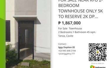 FOR SALE NEAR RFO 2-BEDROM 2-STOREY TOWNHOUSE IN TANZA-CAVITE ONLY 5K RESERVATION FEE 2K DOWNPAYMENT 13K MONTHLY AMORTIZATION VIA PAGIBIG FUND