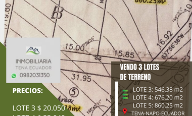 SE VENDEN TRES LOTES DE TERRENO EN TENA NAPO ECUADOR